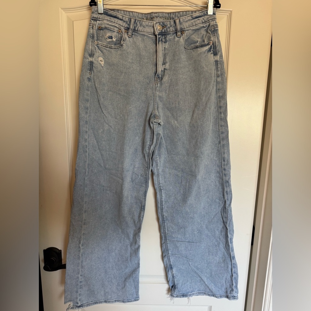 American Eagle Dreamy Drape Super High Waisted Baggy Wide Leg Jeans Sz 10